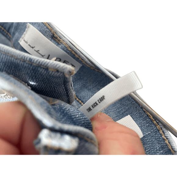 The Kick Crop Loft High Waisted SZ 4 Women's Medium Wash Straight Leg Jeans - Picture 5 of 6